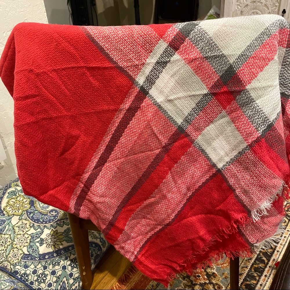 Hobby Lobby Pink Gray Plaid Blanket Scarf Shawl